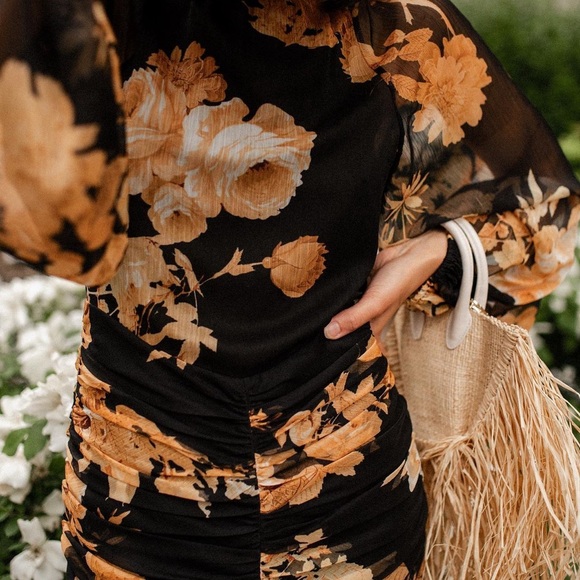 Black Floral Chiffon Mini Dress - Picture 2 of 4